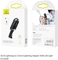 Fotoja e Karikues USAMS SJ358 Lightning/3.5mm+Lightning adapter, dritë LED , i zi