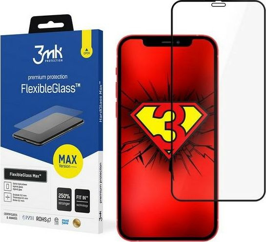 Fotoja e Xham mbrojtës 3MK FlexibleGlass Max për Apple iPhone 12 / 12 Pro, 6.1", 0.2mm, i zi
