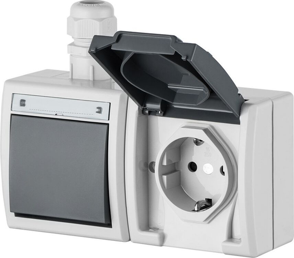 Fotoja e Prizë dyshe Elektro-Plast, IP65, e hirtë