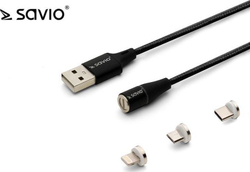 Fotoja e Kabllo USB-A - USB-C + microUSB + Lightning 1 m Magnetic (CL-152), e zezë
