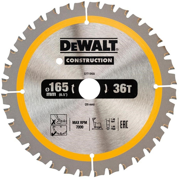 Fotoja e Disk prerës Dewalt DT1950-QZ, 165x20mm, 36 dhëmbë