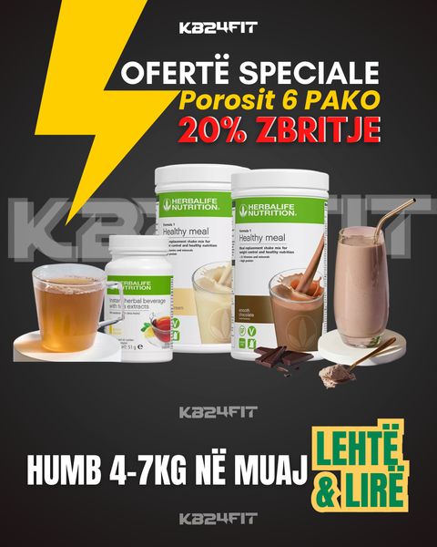 Fotoja e 6 x Pako 21 Ditore për Humbje Peshe KB24FIT Herbalife – 2 Formula 1 Healthy Meal, 550g, Mengjes & Darkë + Pije Instante bimore me ekstrakte çaji 51g për 30 Ditë + Plan Ushqimi Falas