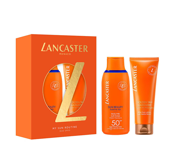 Fotoja e Set kujdesi ndaj diellit Lancaster, losion mbrojtës nga dielli Sun Beauty SPF 50 + losion pas diellit Golden Tan Maximizer