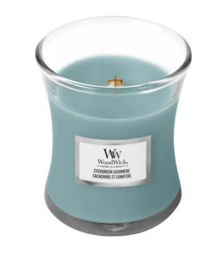 Fotoja e Qiri aromatik WoodWick Evergreen Cashmere, 85 g
