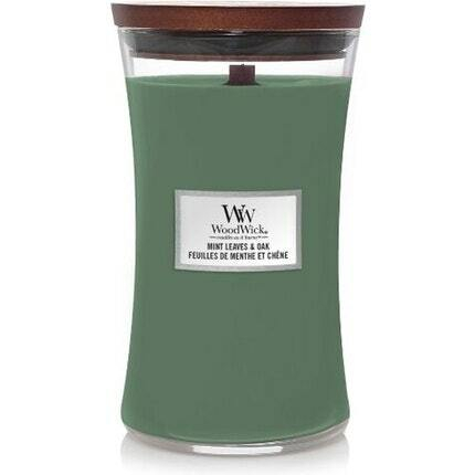 Fotoja e Qiri aromatik WoodWick Mint Leaves & Oak, 609.5 g