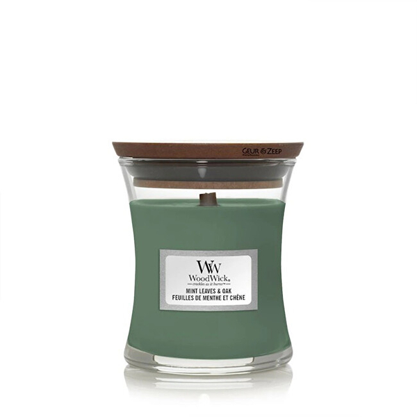 Fotoja e Qiri aromatik WoodWick Mint Leaves & Oak, 85 g