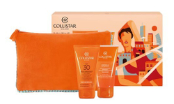 Fotoja e Set për lëkurë Collistar Ultra Protection Tanning, krem mbrojtës për trup dhe fytyrë SPF 30, 150 ml + shampo dushi pas diellit 150 ml + çantë kozmetike
