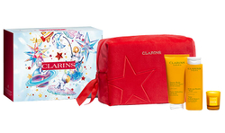 Fotoja e Set për trup Clarins Self-Care Essentials, vaj-balsam për trup 200 ml + tonik për larjen e trupit 200 ml + qiri aromatik 35 g + çantë kozmetike