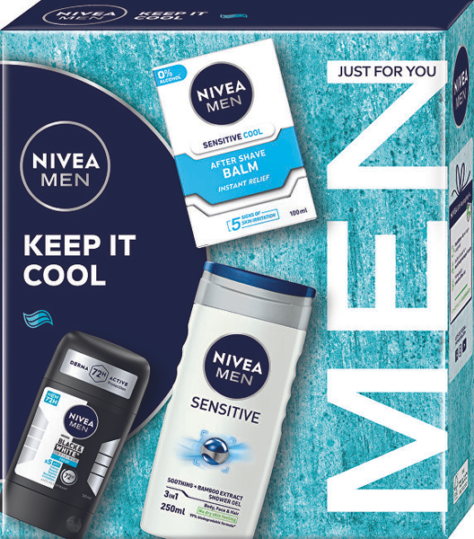 Fotoja e Set për meshkuj Nivea Keep It Cool, xhel dushi 250 ml + balsam pas rrojës 100 ml + antiperspirant i ngurtë 50 ml