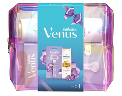 Fotoja e Set për femra Gillette Venus Comfortglide, brisk rroje + 2 kokë zëvendësuese + shampo për flokë të dëmtuar 250 ml + çantë kozmetike