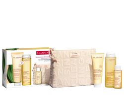 Fotoja e Set Shkumë pastruese 125 ml + Losion tonifikues hidratues 200 ml + Vaj për heqjen e makijazhit 50 ml + Çantë kozmetike Clarins