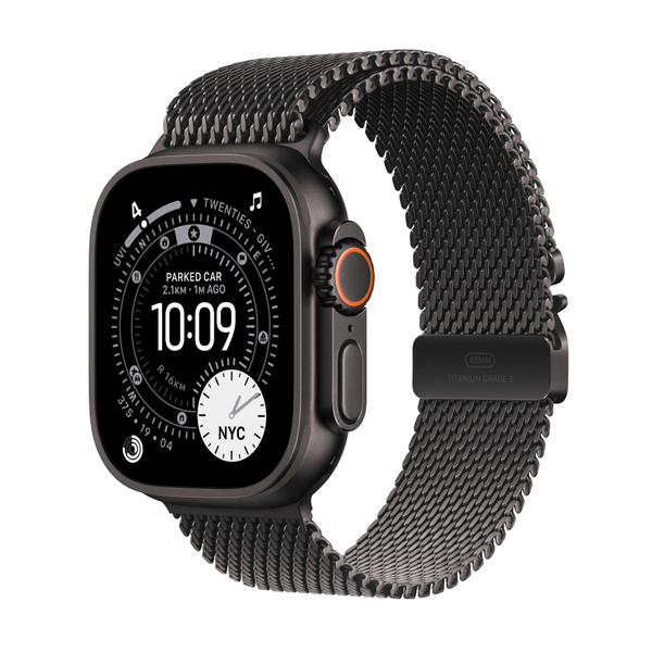 Fotoja e Apple Watch Ultra 3 Cellular 49mm Black Titanium Case with Black Titanium Milanese Loop, Large