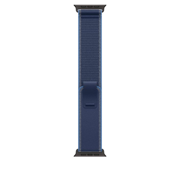 Fotoja e Apple Watch 49mm Loop, Blue/Bright Blue Trail Loop, M/L, Black Titanium Finish