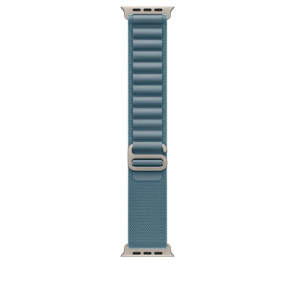 Fotoja e Apple Watch 49mm Loop, Light Blue Alpine Loop, Small, Natural Titanium Finish