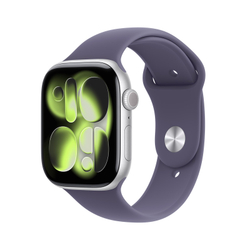 Fotoja e Apple Watch Series 11 GPS 46mm Silver Aluminium Case with Purple Fog Sport Band, S/M