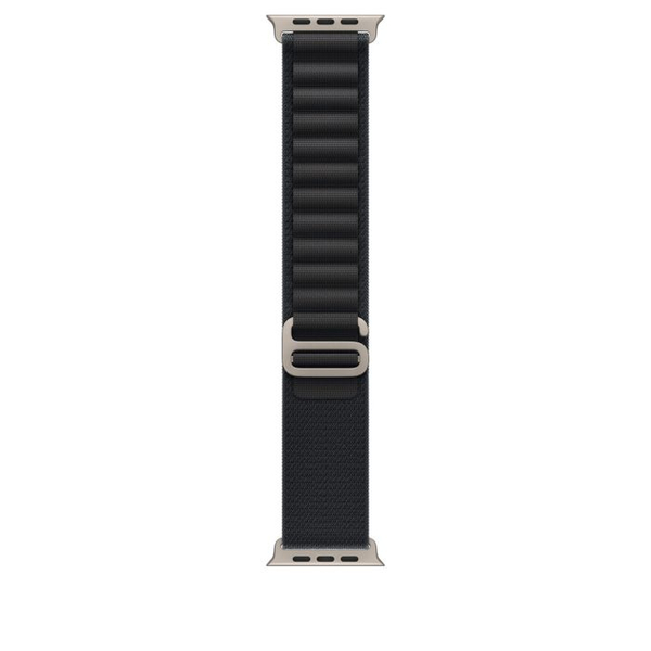 Fotoja e Apple Watch 49mm Loop, Black Alpine Loop, Small, Natural Titanium Finish
