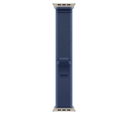 Fotoja e Apple Watch 49mm Loop, Blue/Bright Blue Trail Loop, S/M, Natural Titanium Finish