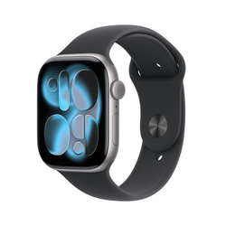 Fotoja e Apple Watch Series 11 GPS 46mm Space Grey Aluminium Case with Black Sport Band, M/L