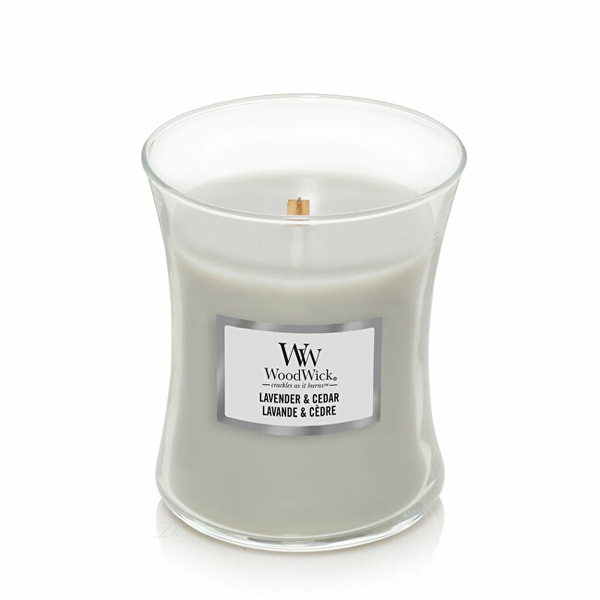Fotoja e Qiri aromatik WoodWick Lavender & Cedar medium, 275 g