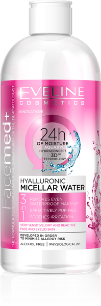 Fotoja e Ujë micellar Eveline FaceMed+ Hyaluronic, 3‑në‑1, 400 ml