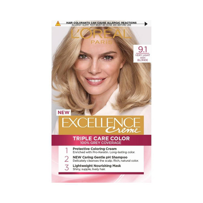 Ngjyrë për flokë Loreal Exellence no. 9.1 48 ml + hidrogjen 72 ml