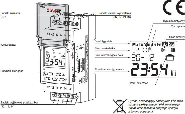 Kohëmatës javor me 1 kanal Zamel (ZCM-31), 230V AC