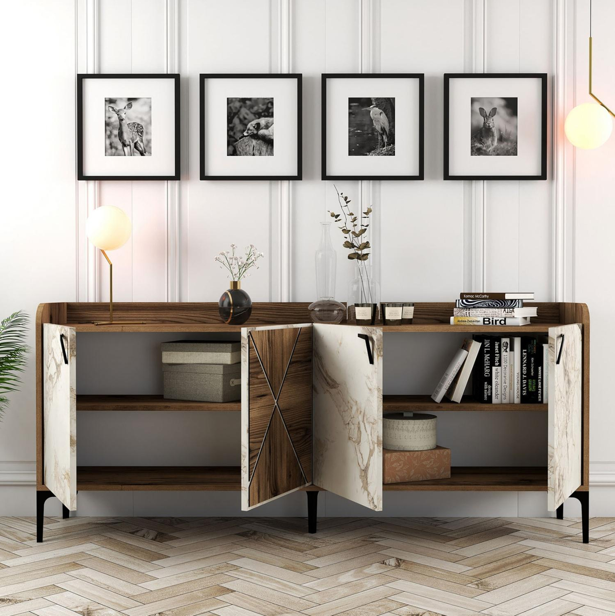 Komodë melamine 180×35×78 cm (HM9433.02), bardhë