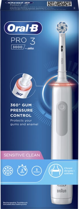Furçë elektrike për dhëmbë Oral-B PRO 3 3000 Sensitive Clean White, e bardhë