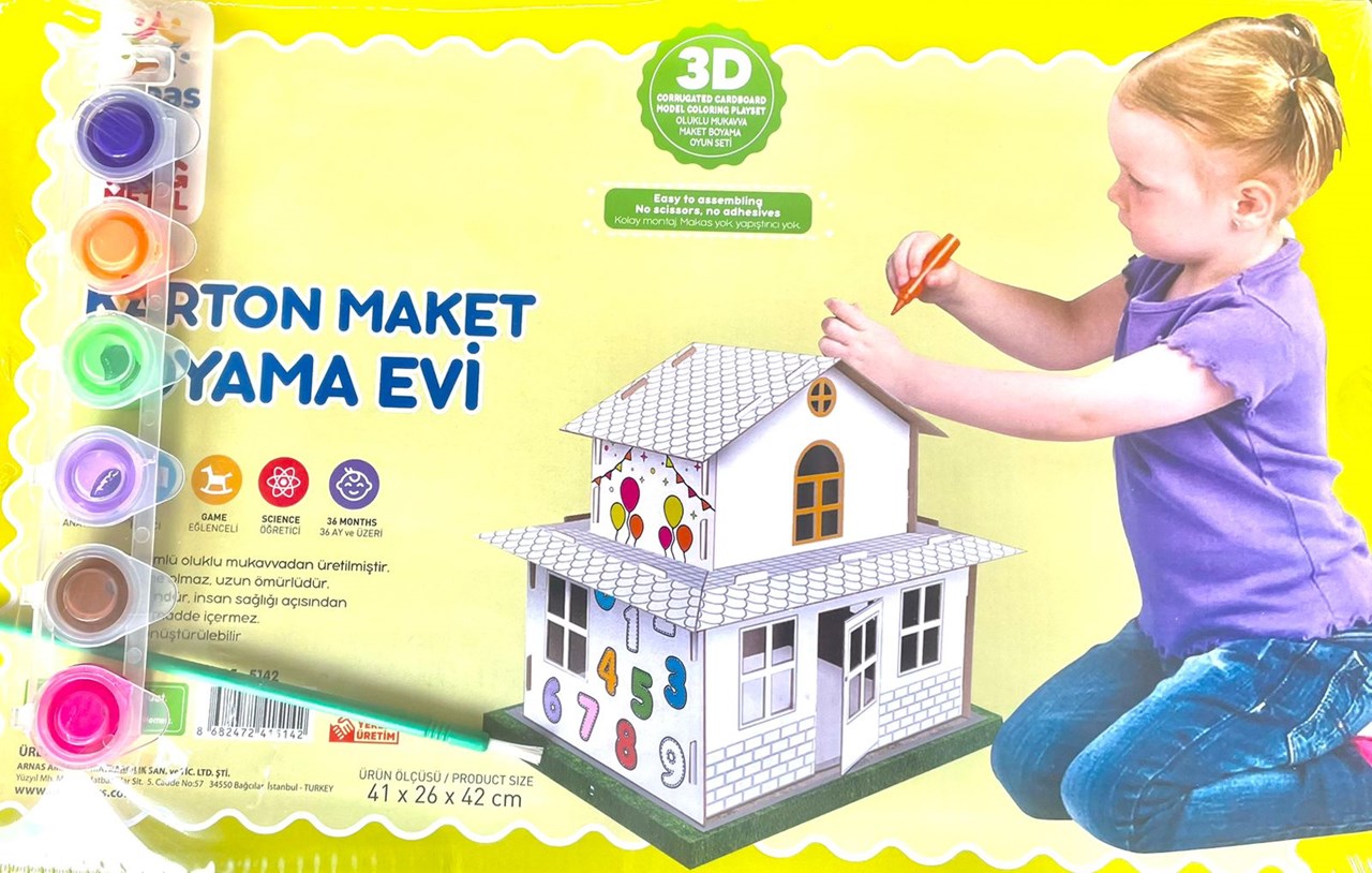 Shtëpi 3D prej druri për ndërtim dhe ngjyrosje Arnas Toys, 41x26x42 cm