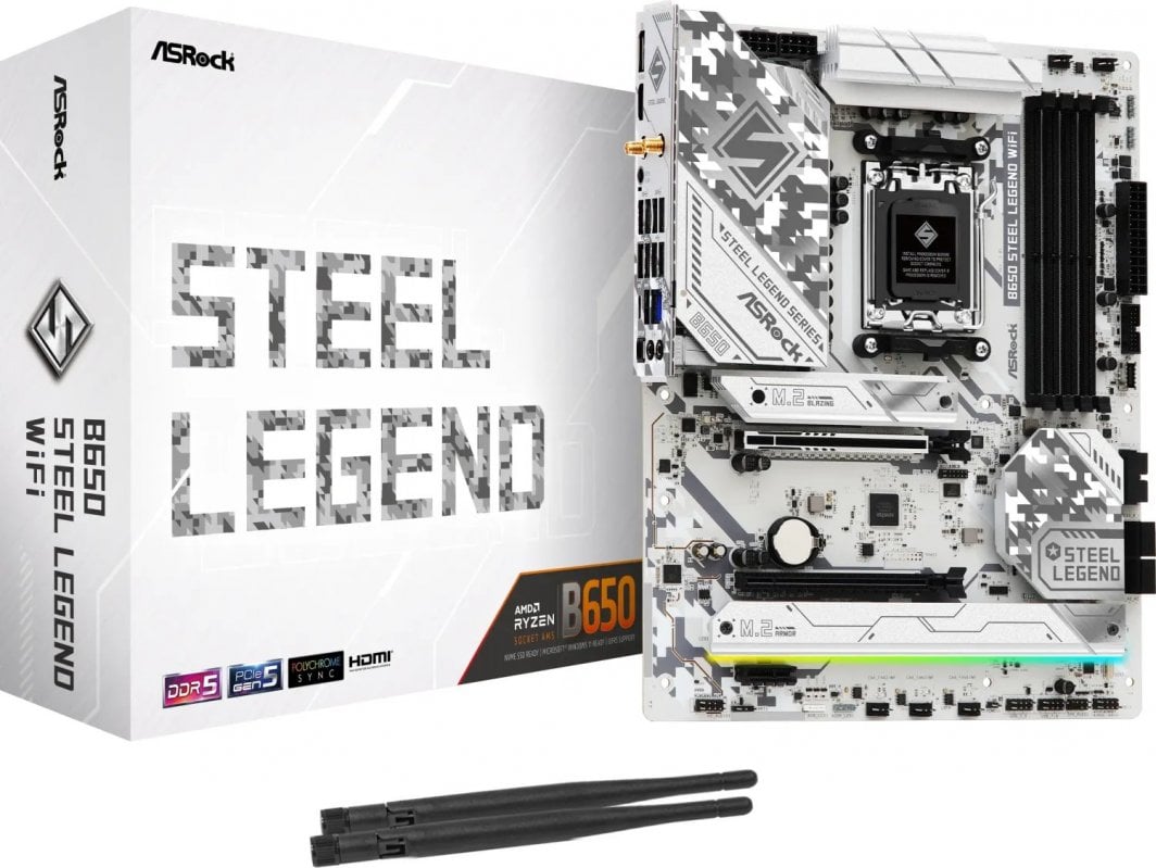 Pllakë amë ASRock B650 STEEL LEGEND WIFI, PCIe 5.0, DDR5, e bardhë Pllakë amë ASRock B650 STEEL LEGEND WIFI, PCIe 5.0, DDR5, e bardhë