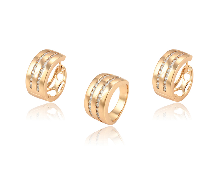 Set Xuping të praruar në ari 18 kratësh - unazë + vathë, artë/15.70mm/#9