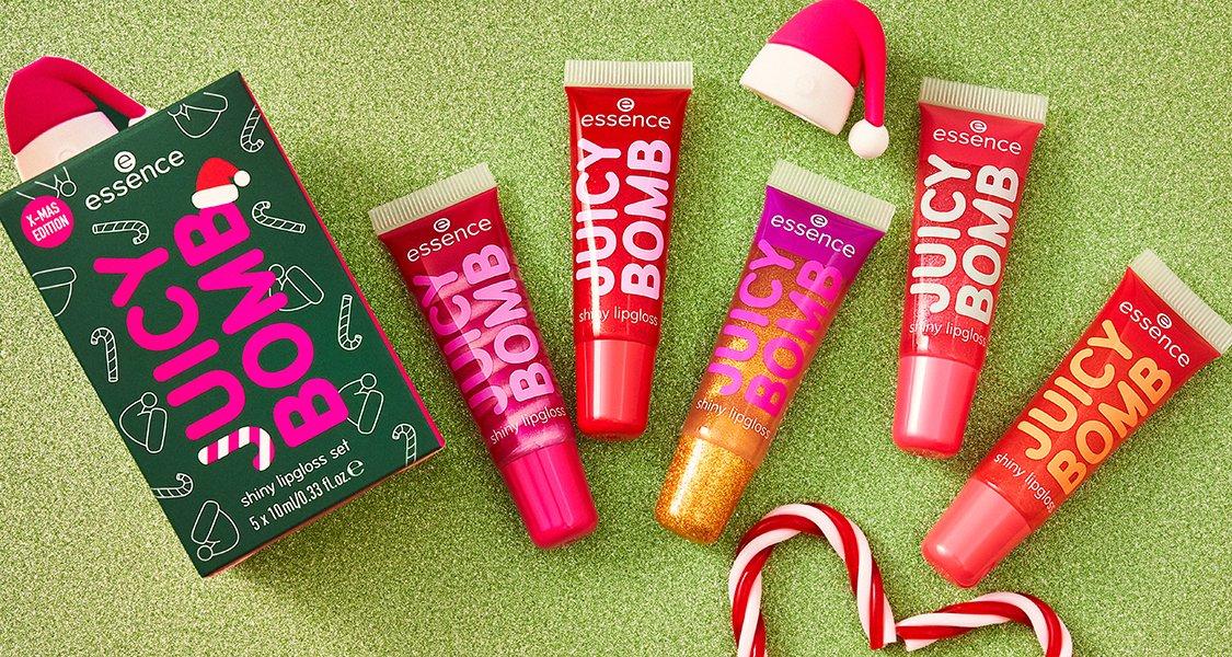 Set shkëlqyes për buzë Essence Juicy Bomb XMas Edition, 5 copë
