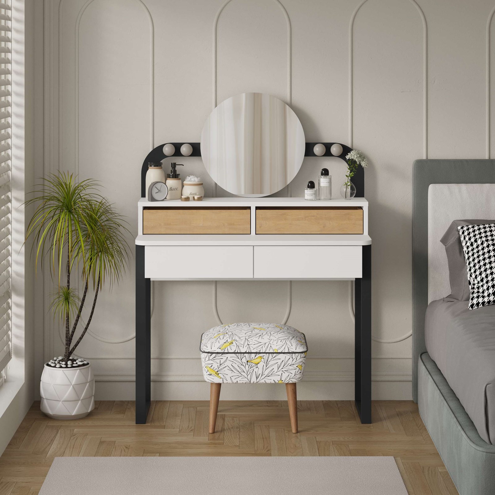 Tavolinë grimi Decortie Lora 90x45x130cm, e bardhë