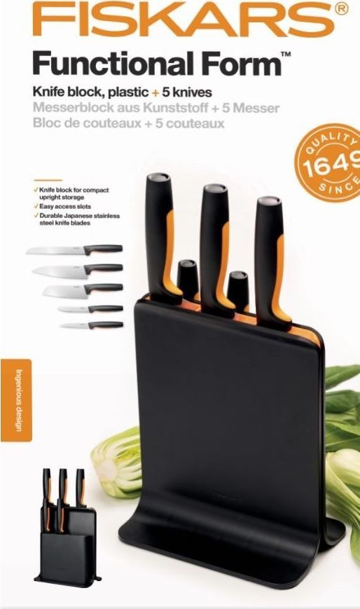 Set thikash Fiskars, 5 copë, të zeza / portokalli