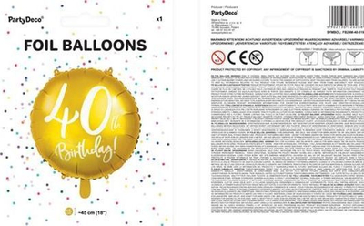 Balon dekorativ Party Deco, për 40-vjetor, 45 cm, i artë