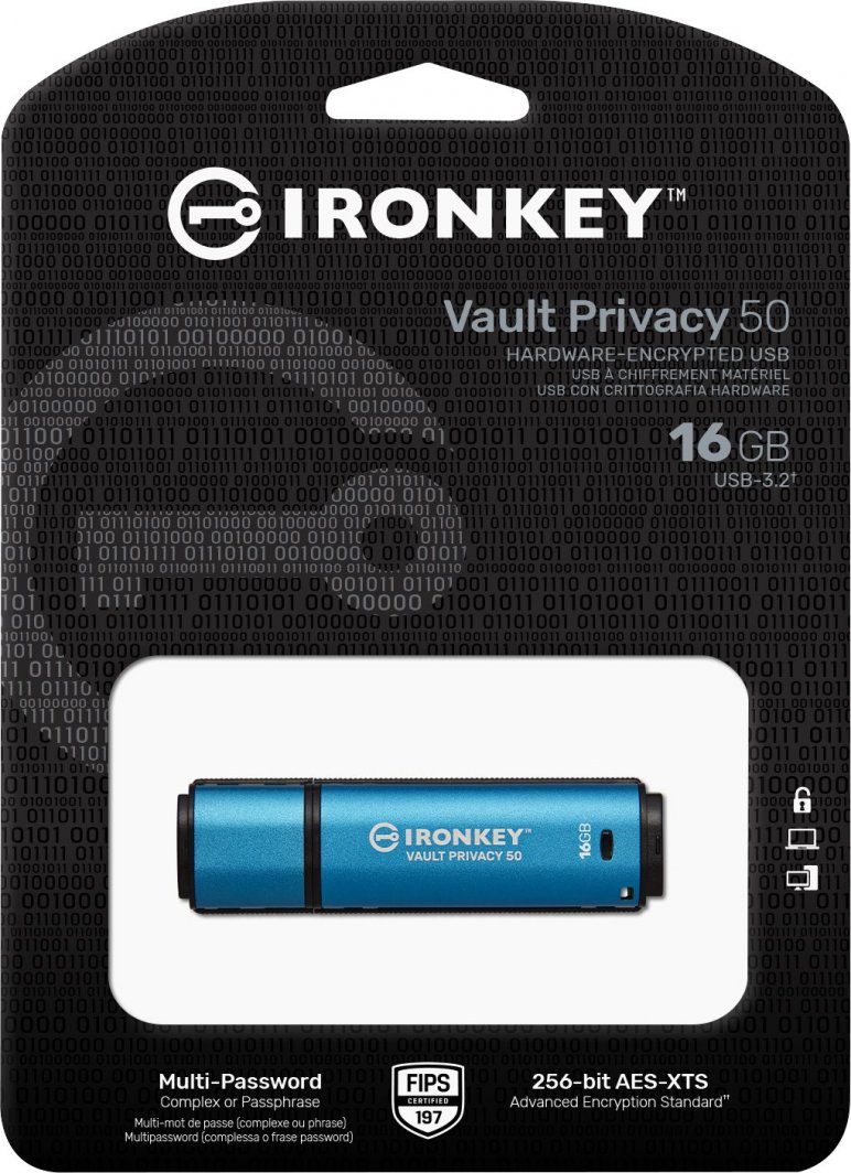 USB Pendrive Kingston IronKey Vault Privacy 50, 16 GB, i kaltër