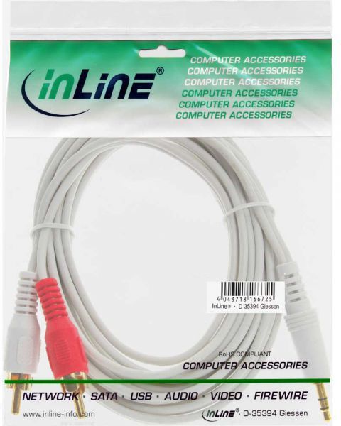 Kabllo Jack InLine 3,5 mm - RCA (Cinch) x2, 2,5 m, (89936 W), e bardhë 