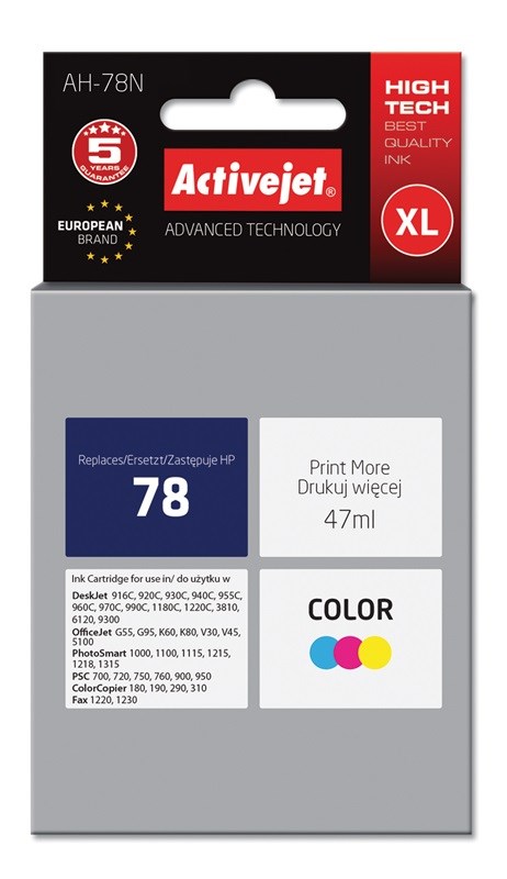 Ngjyrë për printer Activejet AH-78N (zëvendësim për HP 78 C6578D), 47 ml, e kaltër / vjollcë / e verdhë Ngjyrë për printer Activejet AH-78N (zëvendësim për HP 78 C6578D), 47 ml, e kaltër / vjollcë / e verdhë