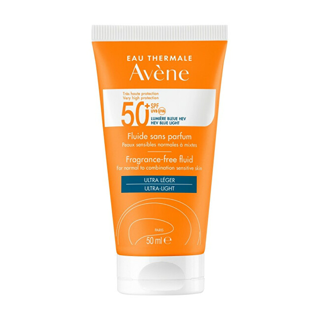 Lëng mbrojtës për lëkurë të ndjeshme, normale në të kombinuar Avène SPF 50+ (Fragrance-Free Fluid), 50 ml