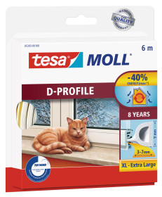 Izolues për dyer dhe dritare Tesa Rubber Seal D-Profile, 25m, e bardhë