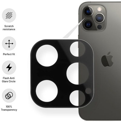 Xham mbrojtës për kamerë FIXED për Apple iPhone 12 Pro Max, i zi