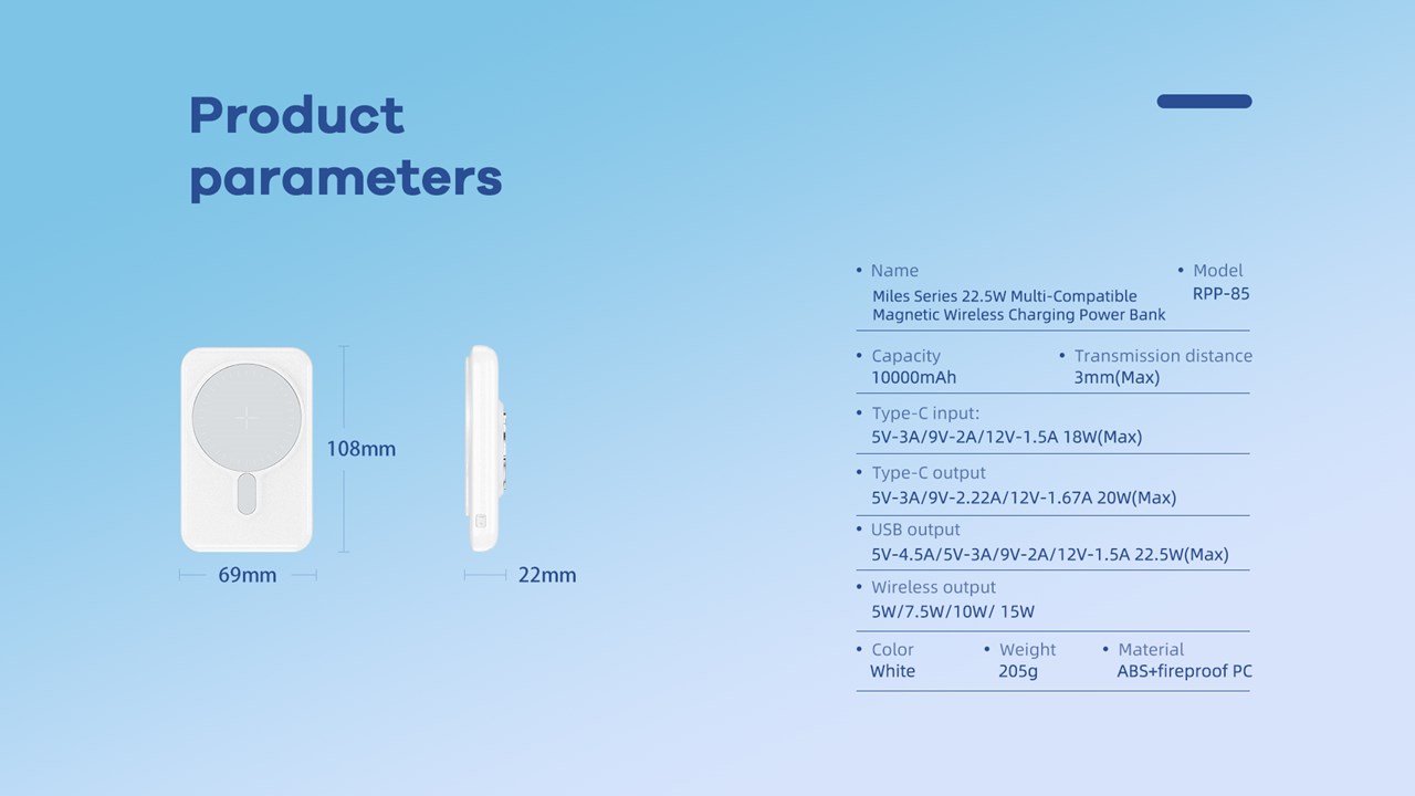 Power Bank Magnetik Remax RPP-85 22.5W, 10000 mAh, e bardhë
