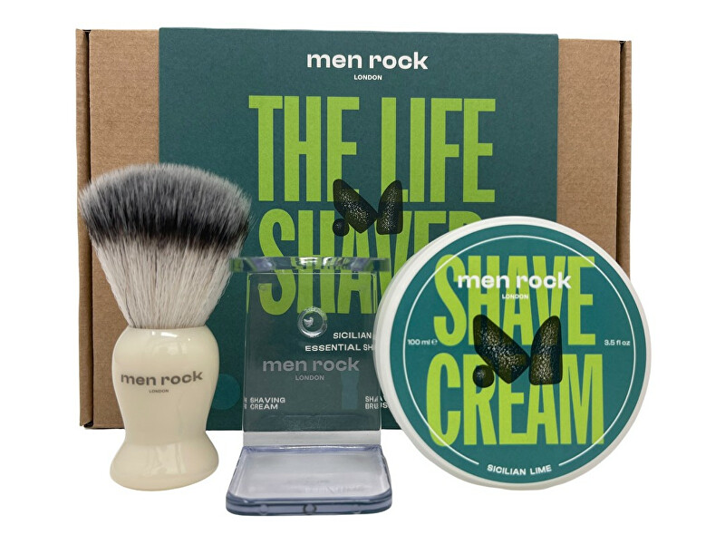 Set dhuratë për rrojë Men Rock London, krem rroje 100 g + furçë rroje + mbajtëse furçe Set dhuratë për rrojë Men Rock London, krem rroje 100 g + furçë rroje + mbajtëse furçe