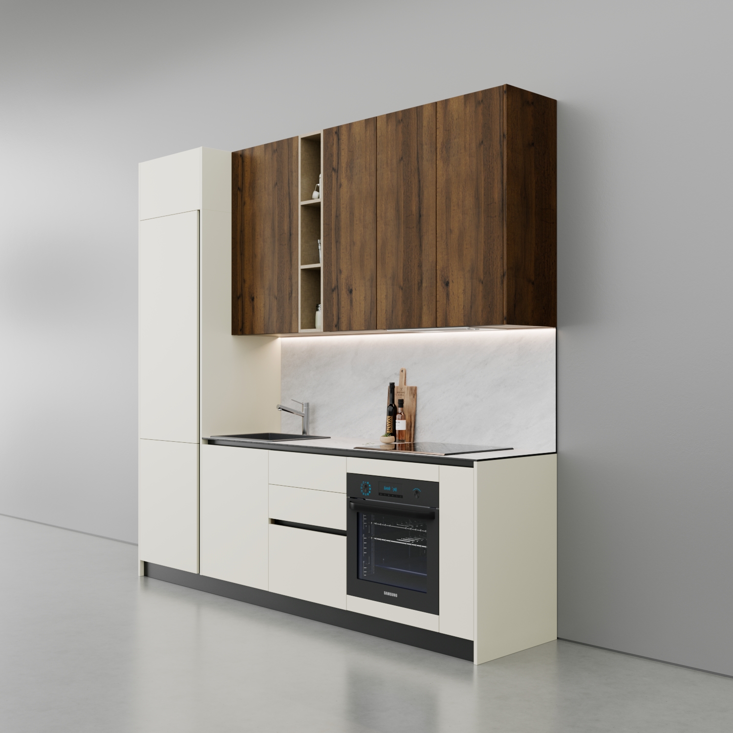 Kuzhinë IMMIGRAND SYSTEMS, Lineare, Pastel Beige/Dark Oak