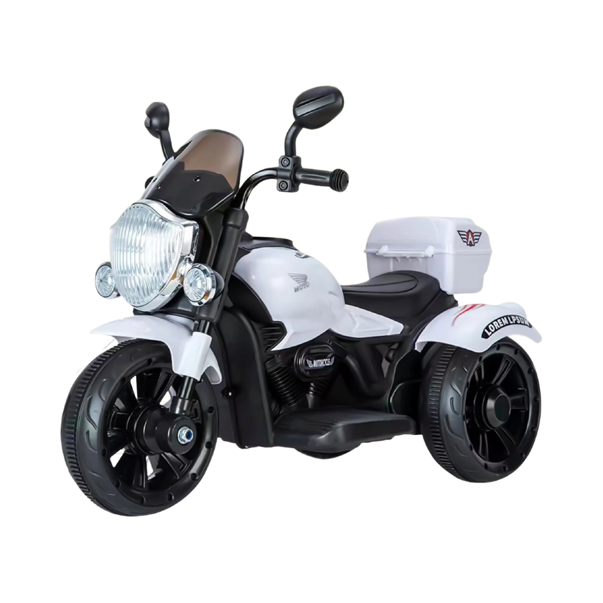 Motoçikletë elektrike me tre rrota për fëmijë, e bardhë