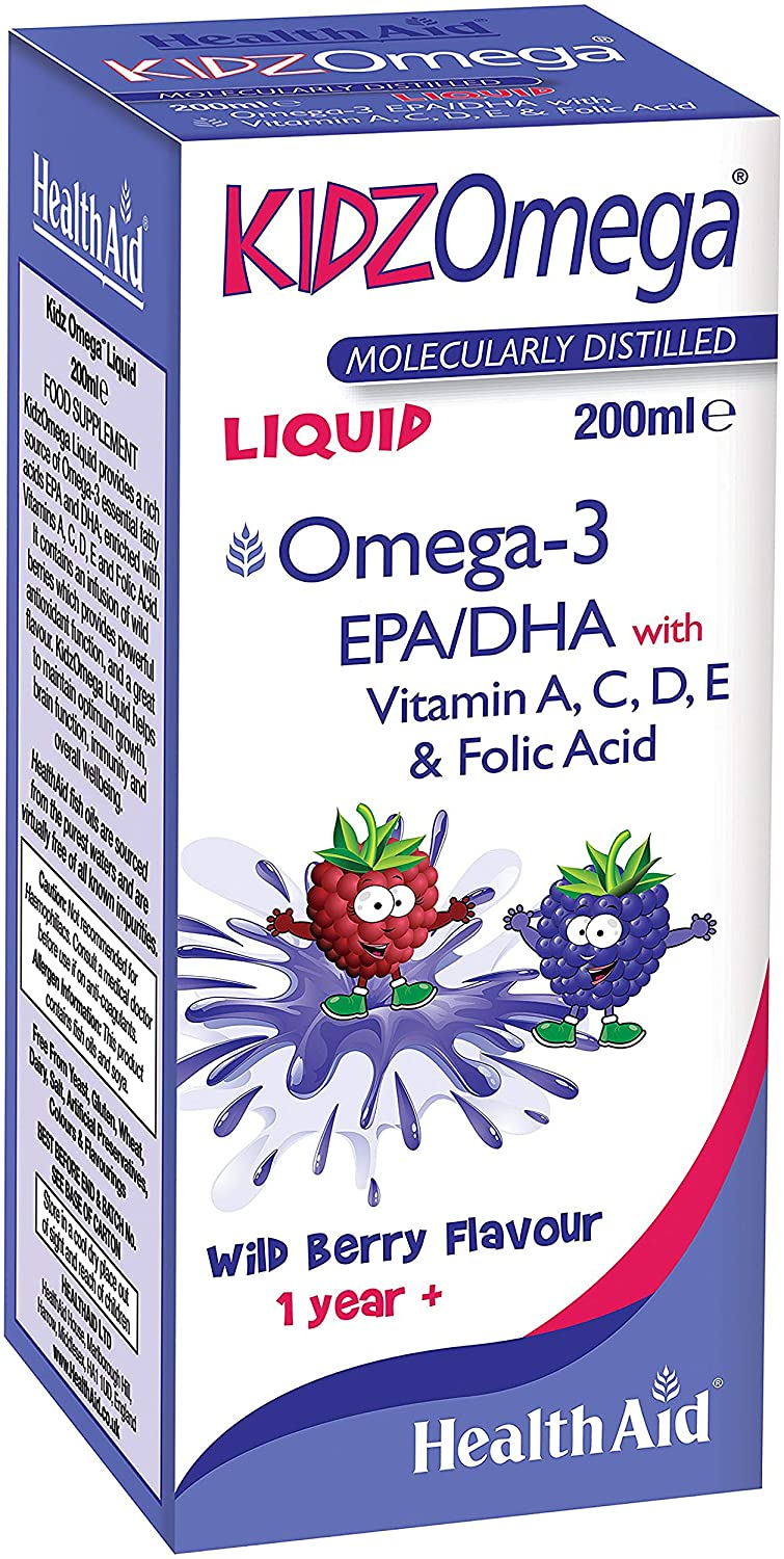 Shurup Kidz Omega (Vitamin A, C, D, E, Omega-3 EPA/DHA) nga HealthAid, 200ml