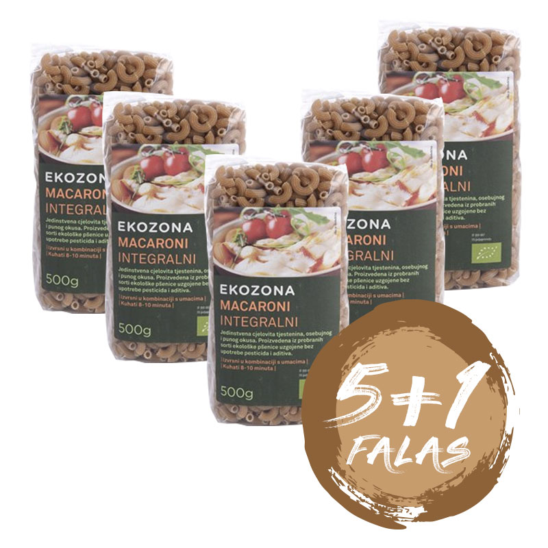 Pasta integrale Macaroni Ekozona, 500 gr - 5+1 Falas