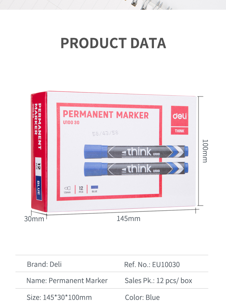 Marker DELI  permanent i kaltër 1.5mm u10030 1/12