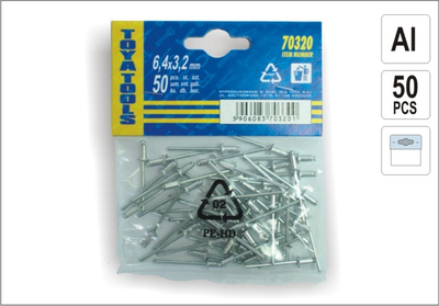 Ribatina alumini Voreli 6.4 x 3.2 mm, 50 copë 