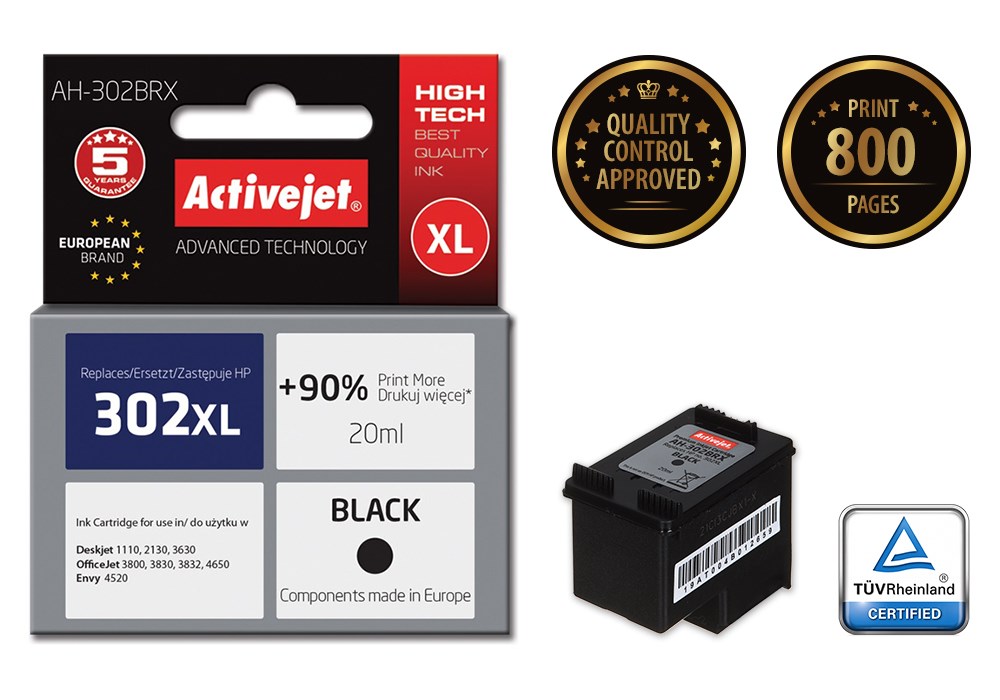 Ngjyrë për printer Activejet AH-302BRX (zëvendësim për HP 302XL F6U68AE), 20 ml, e zezë Ngjyrë për printer Activejet AH-302BRX (zëvendësim për HP 302XL F6U68AE), 20 ml, e zezë